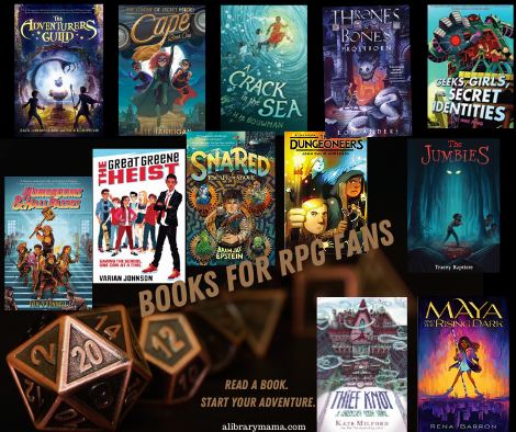 Text reads "Books for RPG Fans. Read a book. Start your adventure." with the covers of the 12 books listed below.